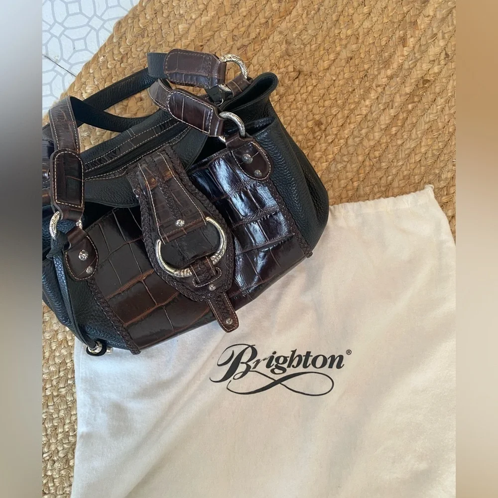 Brighton Croc and Pebbled Leather Satchel Style Handbag